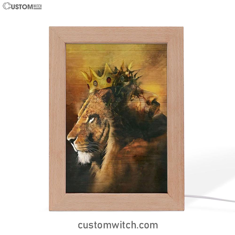 Jesus And King Lion Frame Lamp Art - Jesus Frame Lamp Pictures - Christian Night Light
