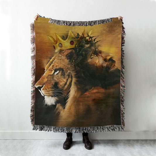 Jesus And King Lion Woven Throw Blanket - Jesus Woven Blanket Pictures - Christian Woven Throw Blanket