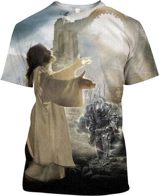 Jesus And Knight Templar Jesus Is My Savior All Over Print 3D T-Shirt, Gift For Christian, Jesus Shirt