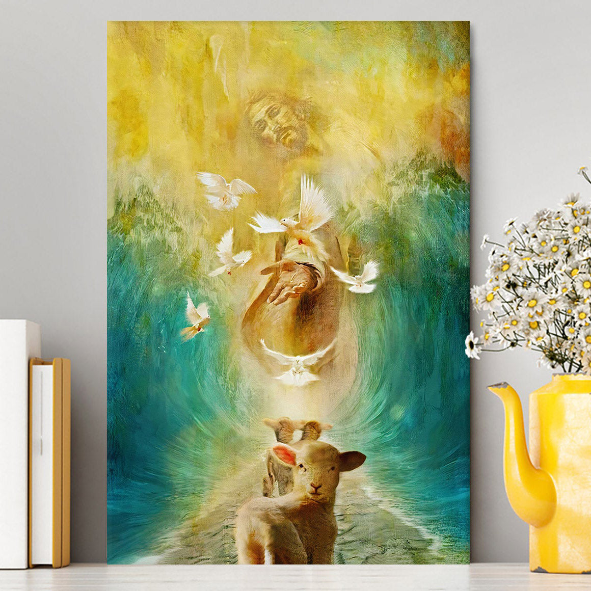Jesus And Lambs Canvas Wall Art - Jesus Canvas Pictures - Christian Canvas Wall Art