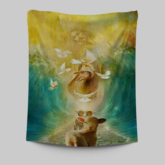 Jesus And Lambs Tapestry Wall Art - Jesus Tapestry Pictures - Christian Tapestries Wall Art