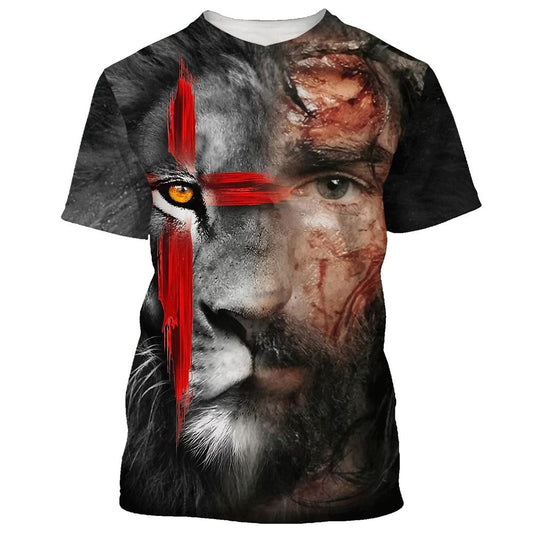 Jesus And Lion All Over Print 3D T-Shirt, Gift For Christian, Jesus Shirt