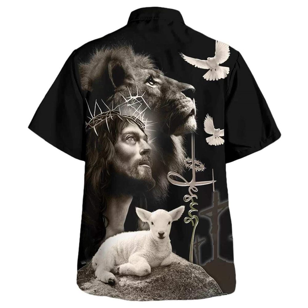 Jesus And Lion And Sheep Hawaiian Shirt For Men, Christian Hawaiian Shirt, Gift For Christian