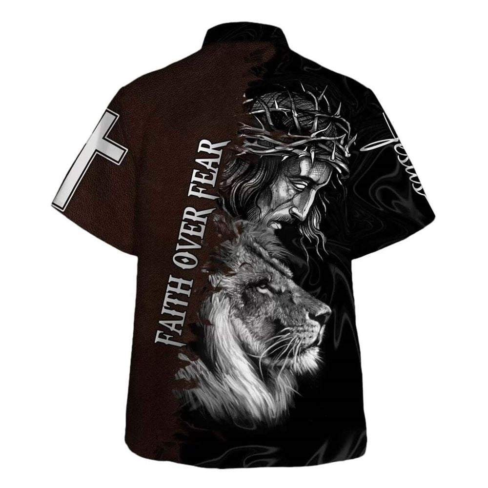 Jesus And Lion Bible Verse Faith Over Fear Hawaiian Shirt For Men, Christian Hawaiian Shirt, Gift For Christian