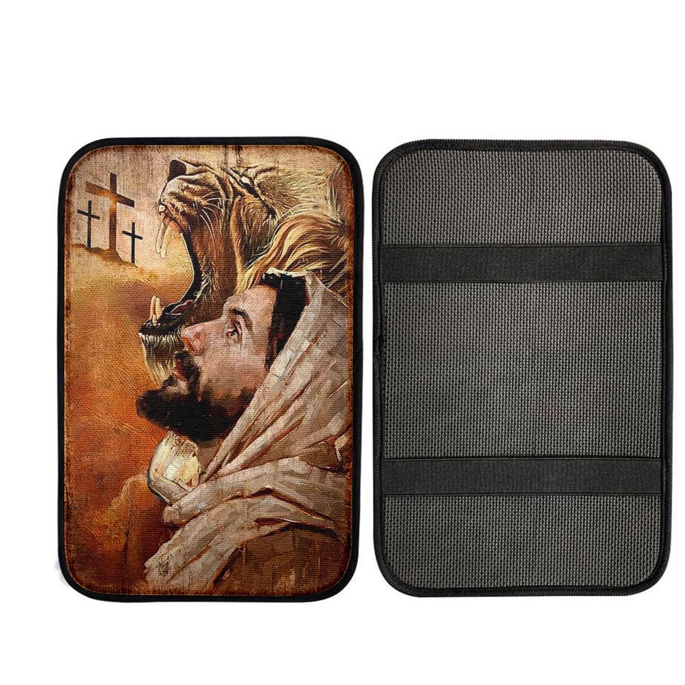 Jesus And Lion Car Center Console Cover - Lion Car Center Console Cover, Christ Car Armrest Accessories