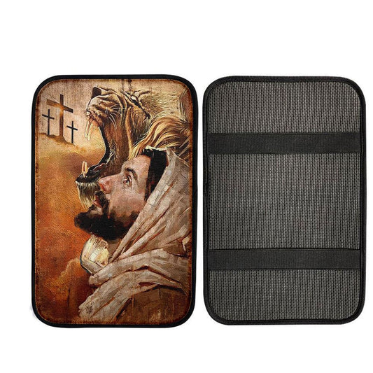 Jesus And Lion Car Center Console Cover - Lion Car Center Console Cover, Christ Car Armrest Accessories
