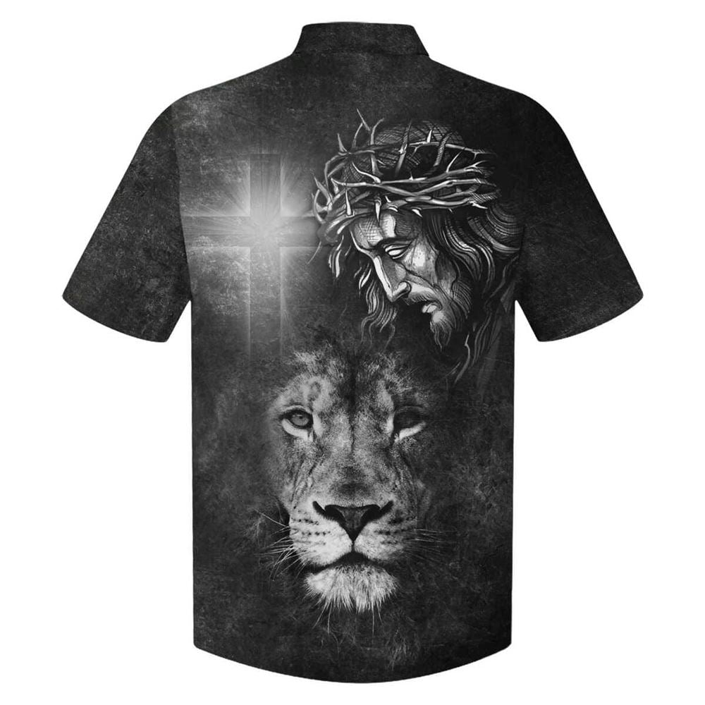 Jesus And Lion Christian Cross Faith Religious Hawaiian Shirt For Men, Christian Hawaiian Shirt, Gift For Christian