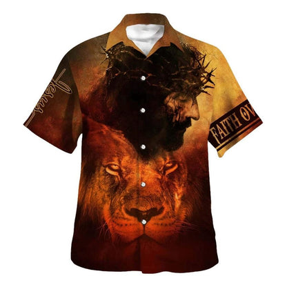 Jesus And Lion Christian Faith Over Fear Hawaiian Shirt For Men, Christian Hawaiian Shirt, Gift For Christian