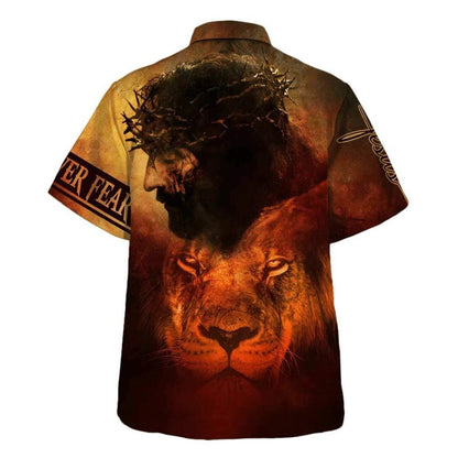 Jesus And Lion Christian Faith Over Fear Hawaiian Shirt For Men, Christian Hawaiian Shirt, Gift For Christian