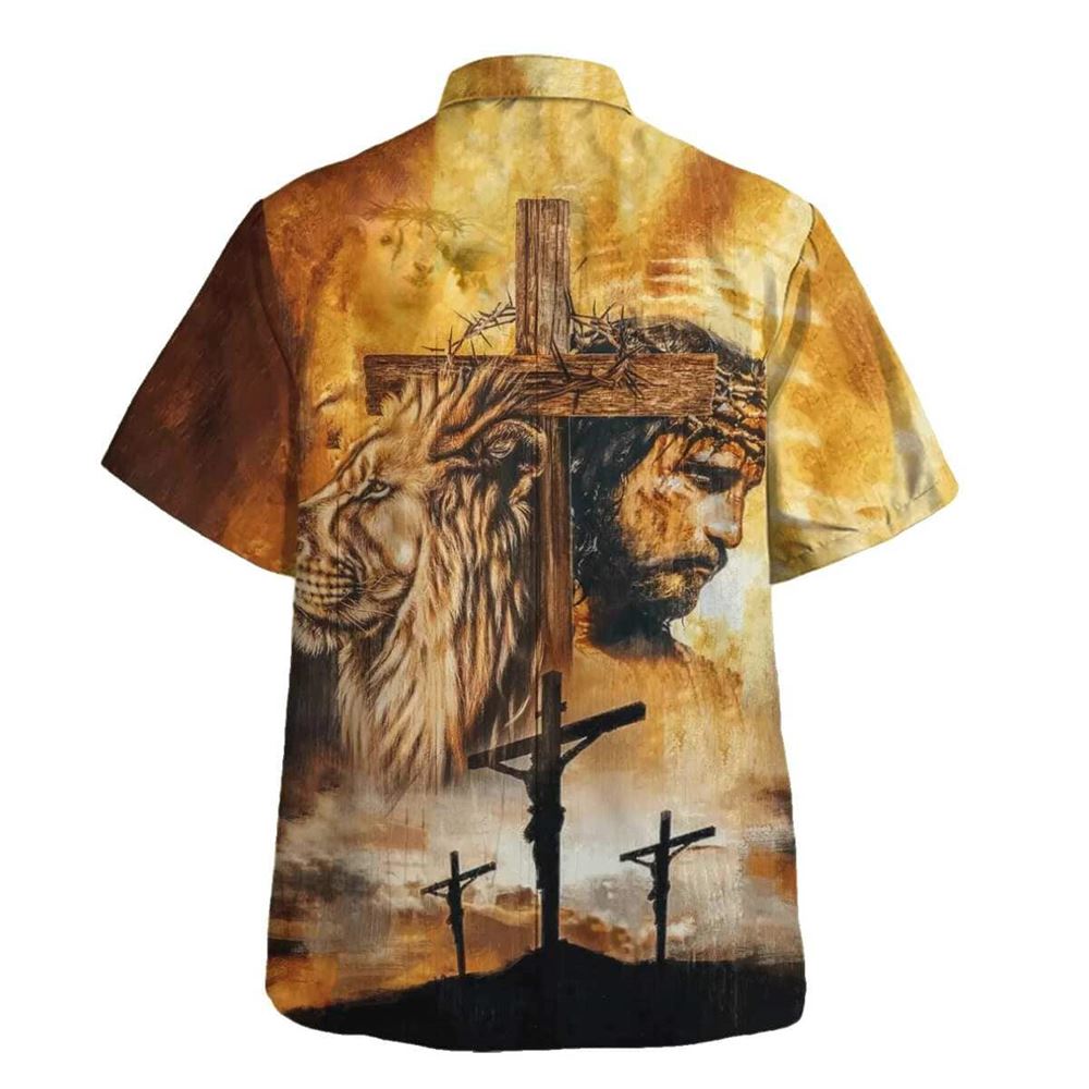 Jesus And Lion Christian With Cross Hawaiian Shirt For Men, Christian Hawaiian Shirt, Gift For Christian