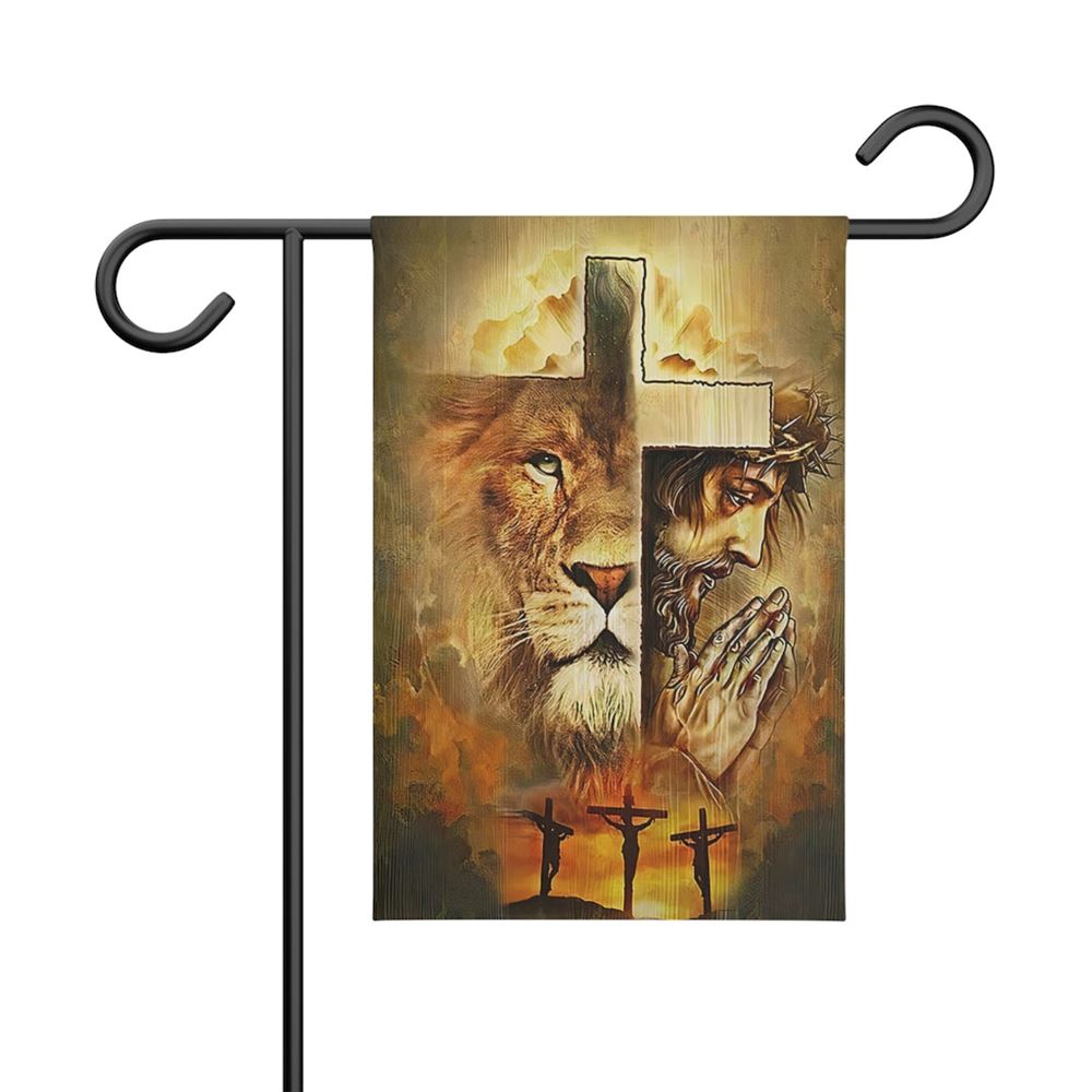 Jesus And Lion, Christian's Flag, Garden Decor, Garden Flag Stand, Christian Flag, Scripture Flag, Garden Banner