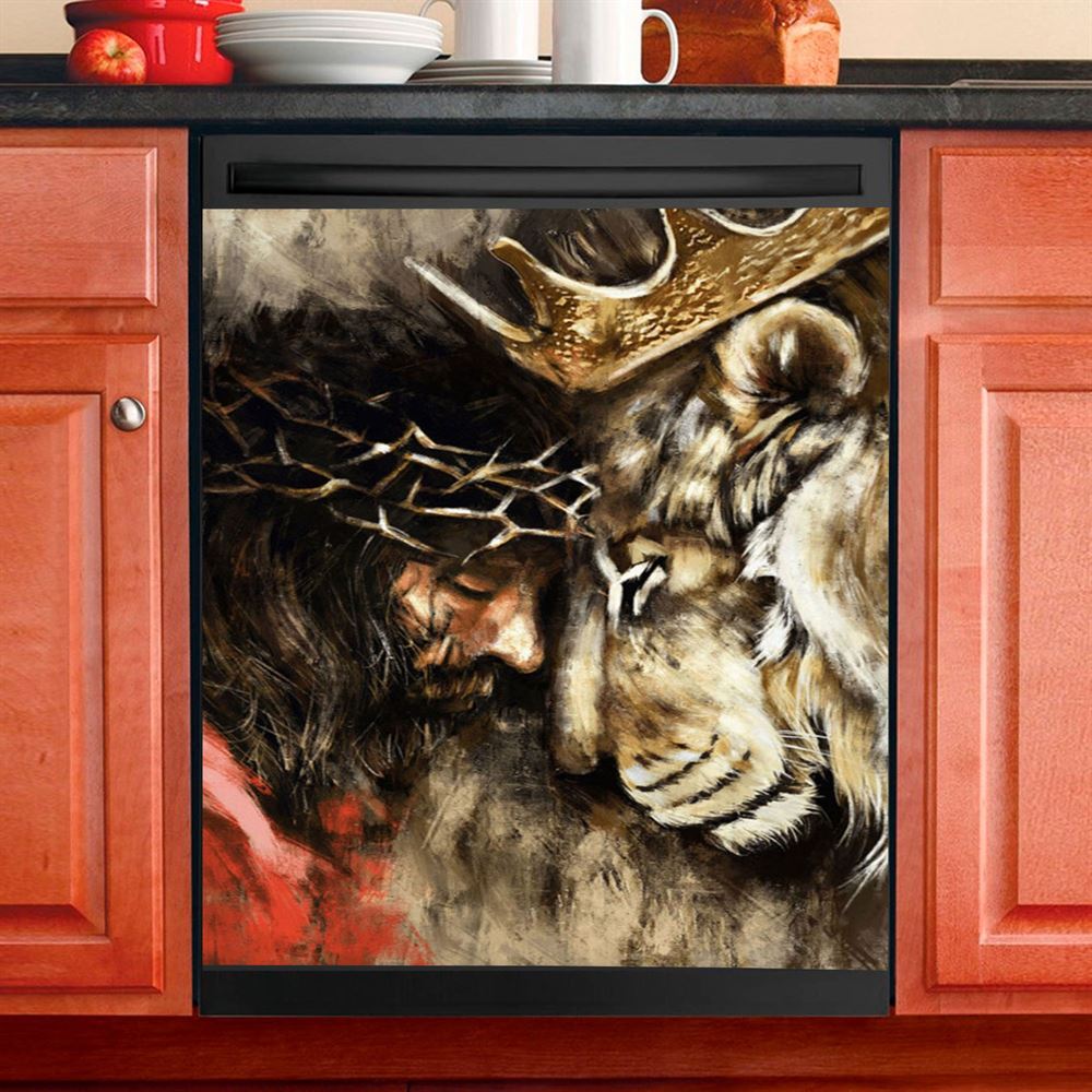 Jesus And Lion Dishwasher Cover, Jesus Christ Dishwasher Stickers, Christian Kitchen Decor