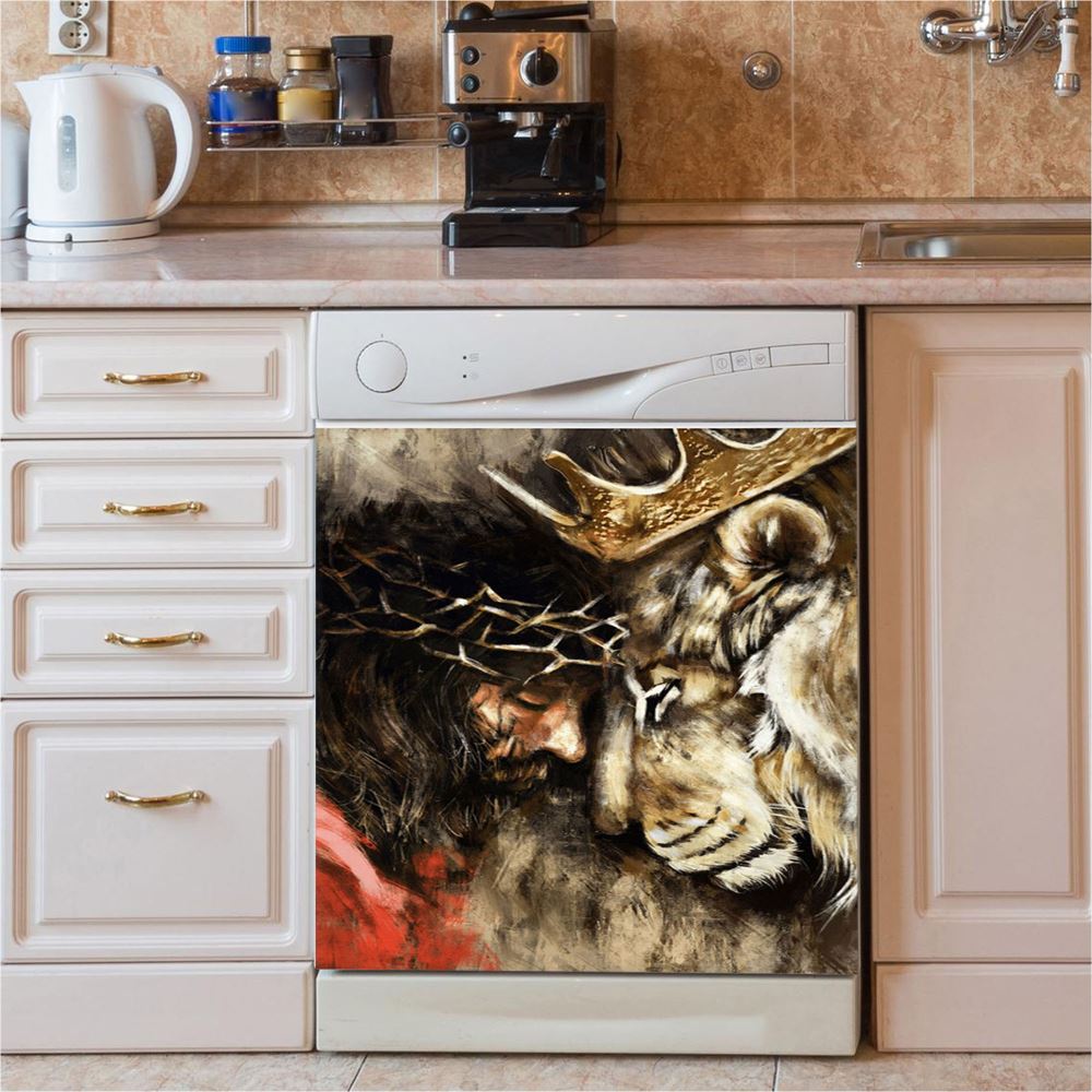 Jesus And Lion Dishwasher Cover, Jesus Christ Dishwasher Stickers, Christian Kitchen Decor