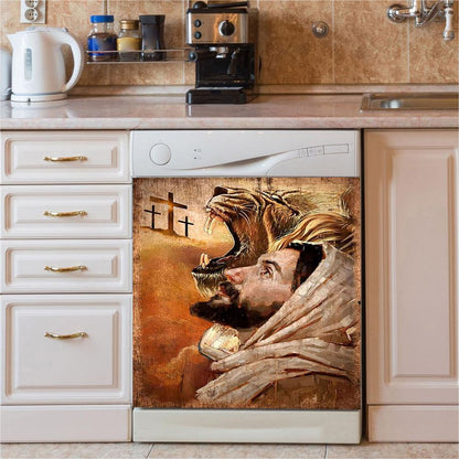 Jesus And Lion Dishwasher Cover, Jesus Dishwasher Stickers, Christian Kitchen Decor