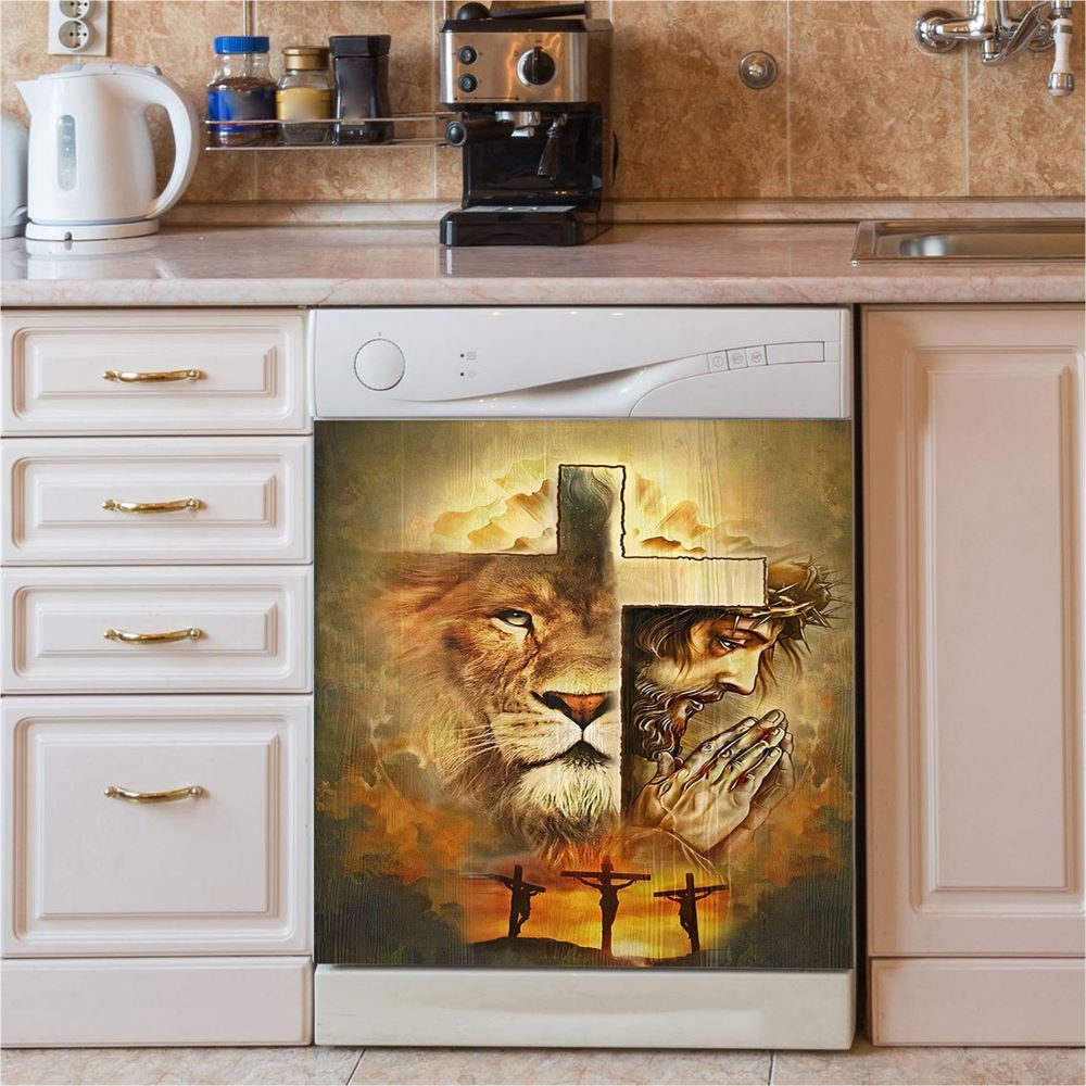 Jesus And Lion Dishwasher Cover, Lion Dishwasher Stickers, Christian Inspirational Kitchen Decor