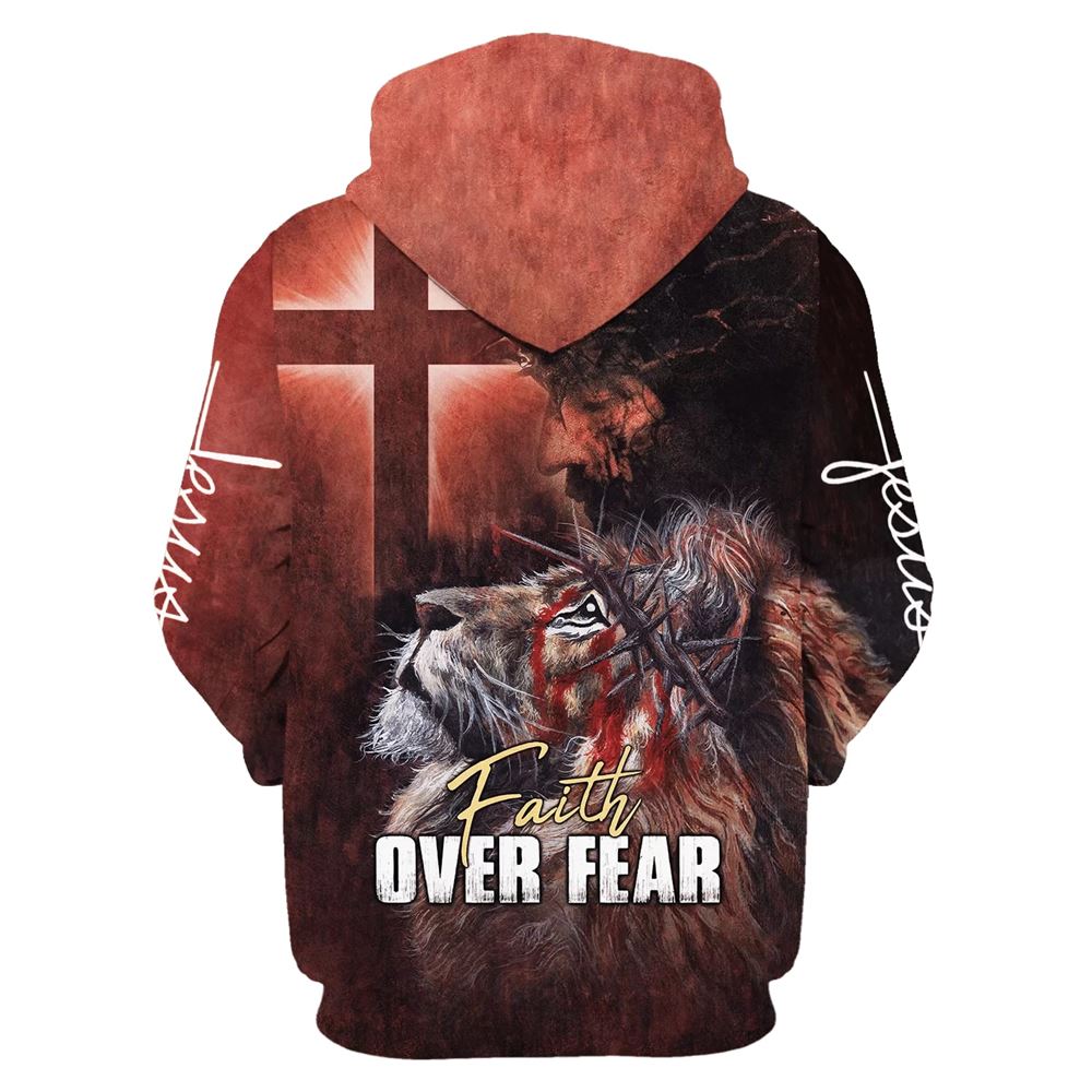 Jesus And Lion, Faith Over Fear Hoodie For Men & Women, God 3D Printed Hoodie, Christian Apparel Hoodies