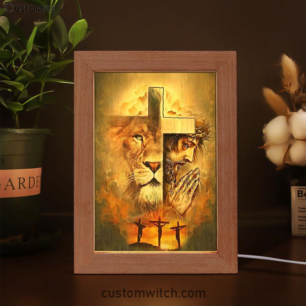 Jesus And Lion Frame Lamp Art - Jesus Frame Lamp Pictures - Christian Night Light