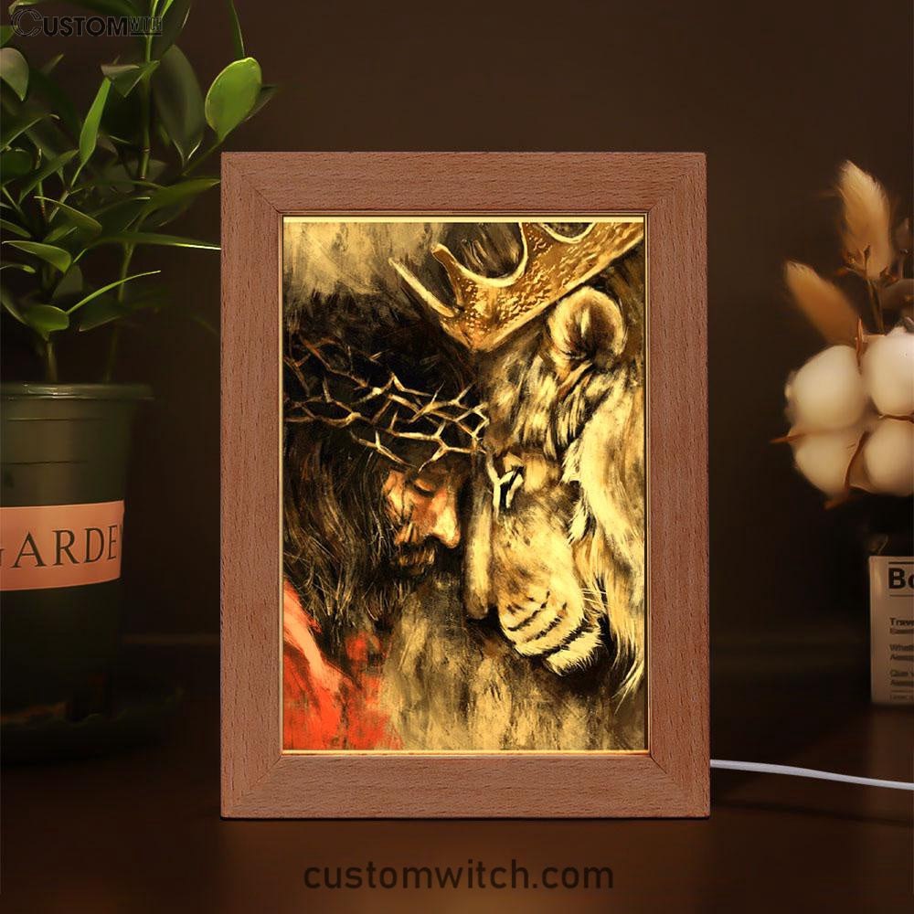 Jesus And Lion Frame Lamp Prints - Jesus Christ Frame Lamp Art - Christian Decor