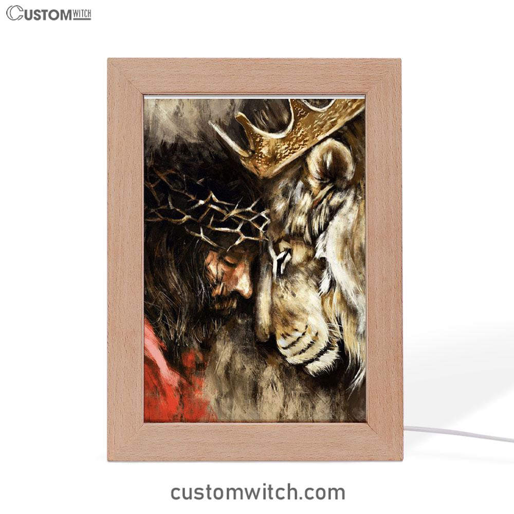 Jesus And Lion Frame Lamp Prints - Jesus Christ Frame Lamp Art - Christian Decor