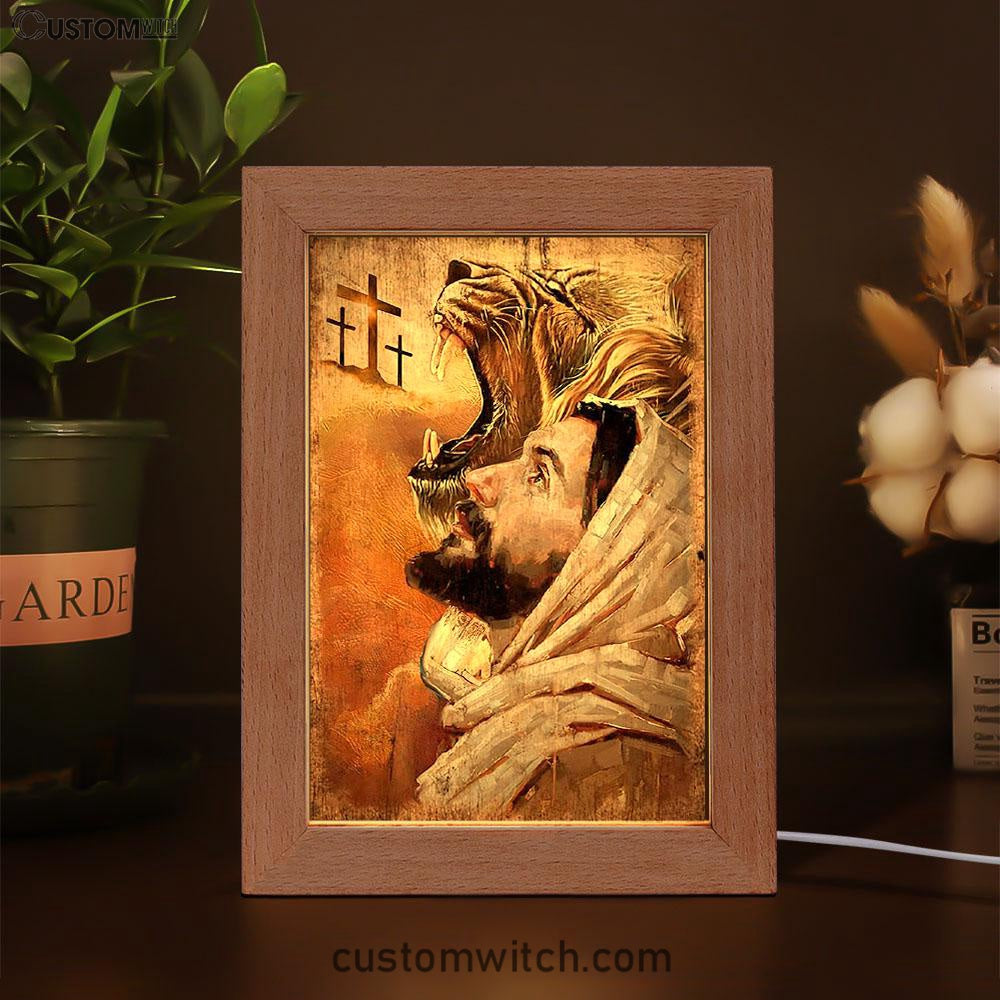 Jesus And Lion Frame Lamp Prints - Lion Frame Lamp Art - Christian Inspirational Frame Lamp
