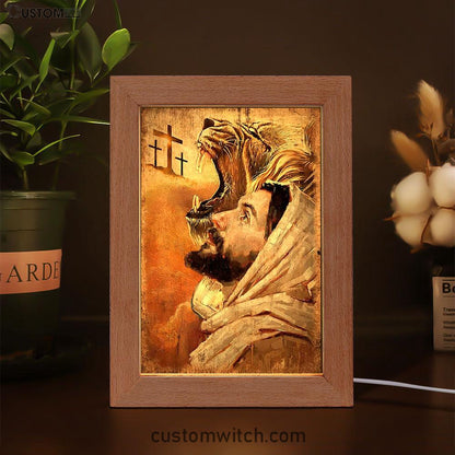 Jesus And Lion Frame Lamp Prints - Lion Frame Lamp Art - Christian Inspirational Frame Lamp