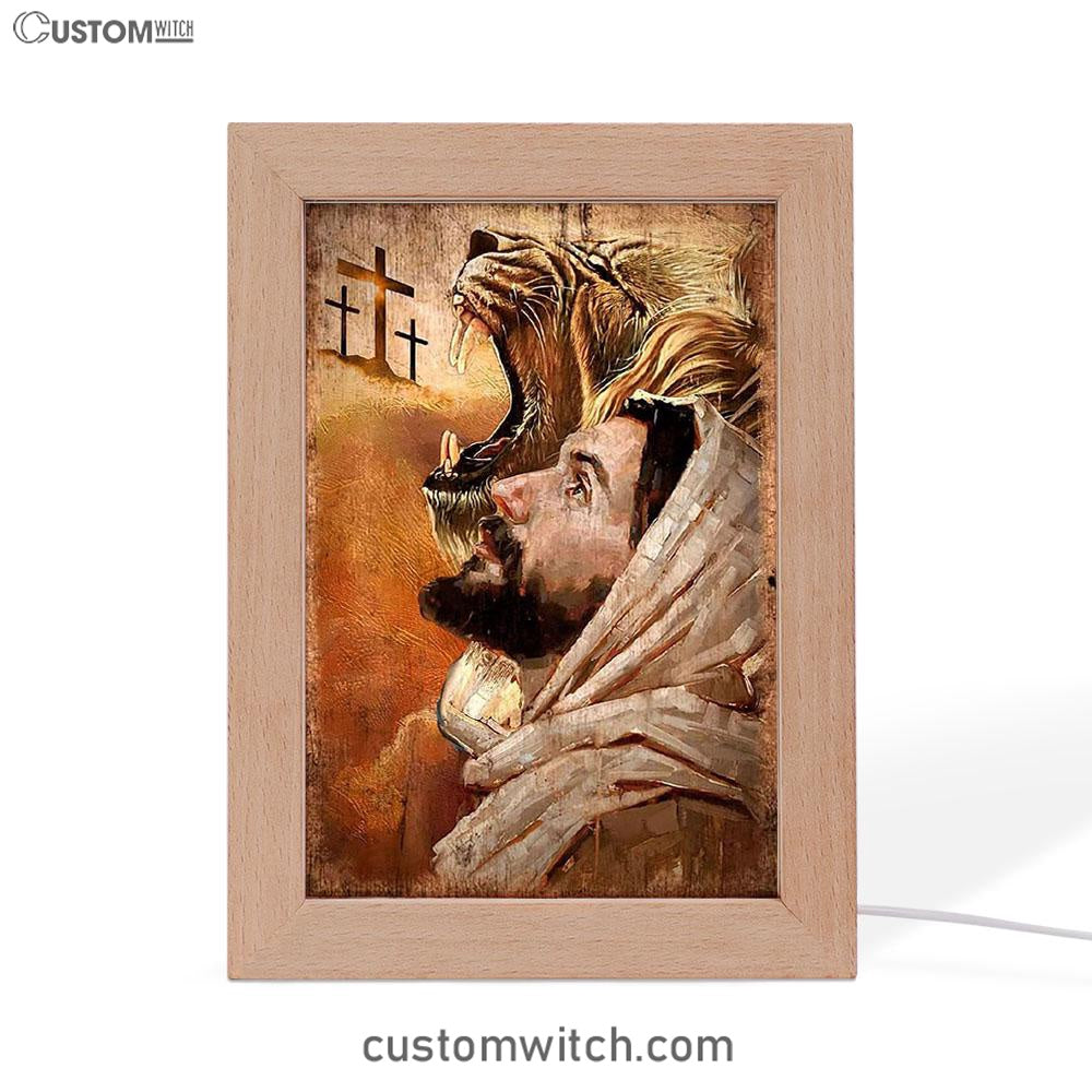 Jesus And Lion Frame Lamp Prints - Lion Frame Lamp Art - Christian Inspirational Frame Lamp