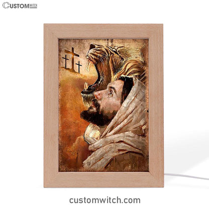 Jesus And Lion Frame Lamp Prints - Lion Frame Lamp Art - Christian Inspirational Frame Lamp