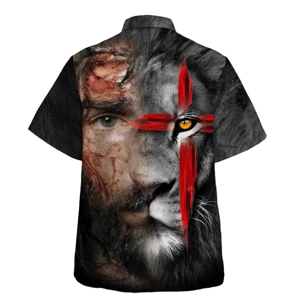 Jesus And Lion King Christian Cross Hawaiian Shirt For Men, Christian Hawaiian Shirt, Gift For Christian