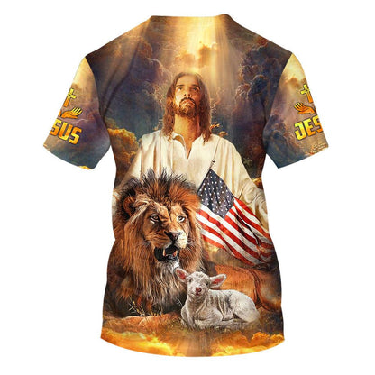Jesus And Lion Lamb All Over Print 3D T-Shirt, Gift For Christian, Jesus Shirt