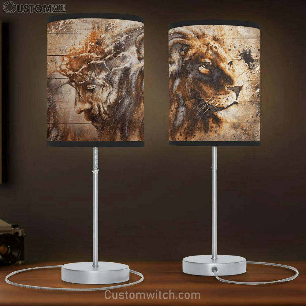 Jesus And Lion Large Table Lamb - Christian Table Lamb Prints - Religious Table Lamb Art