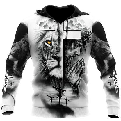 Jesus And Lion Let Your Faith Be Bigger Than Your Fear God 3D Hoodie For Man And Women, Jesus Printed 3D Hoodie