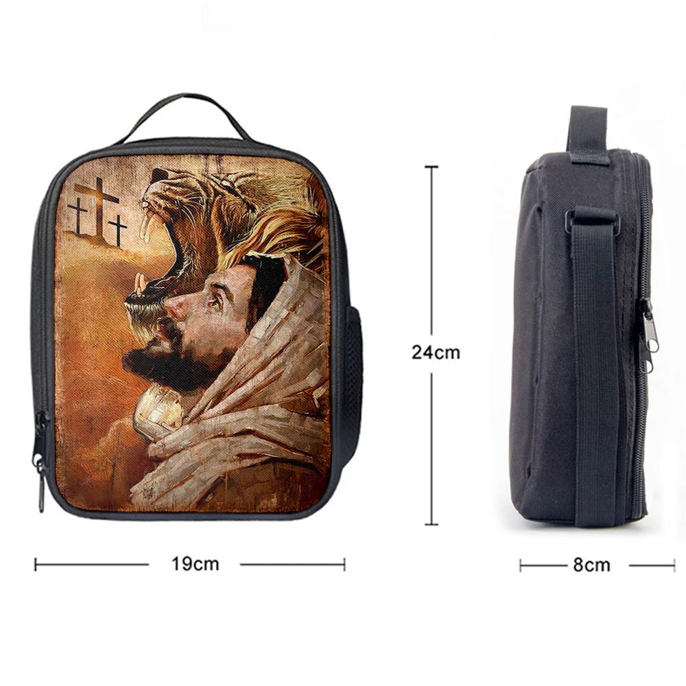 Jesus And Lion Lunch Bag - Lion Lunch Bag, Christian Lunch Box For School, Picnic