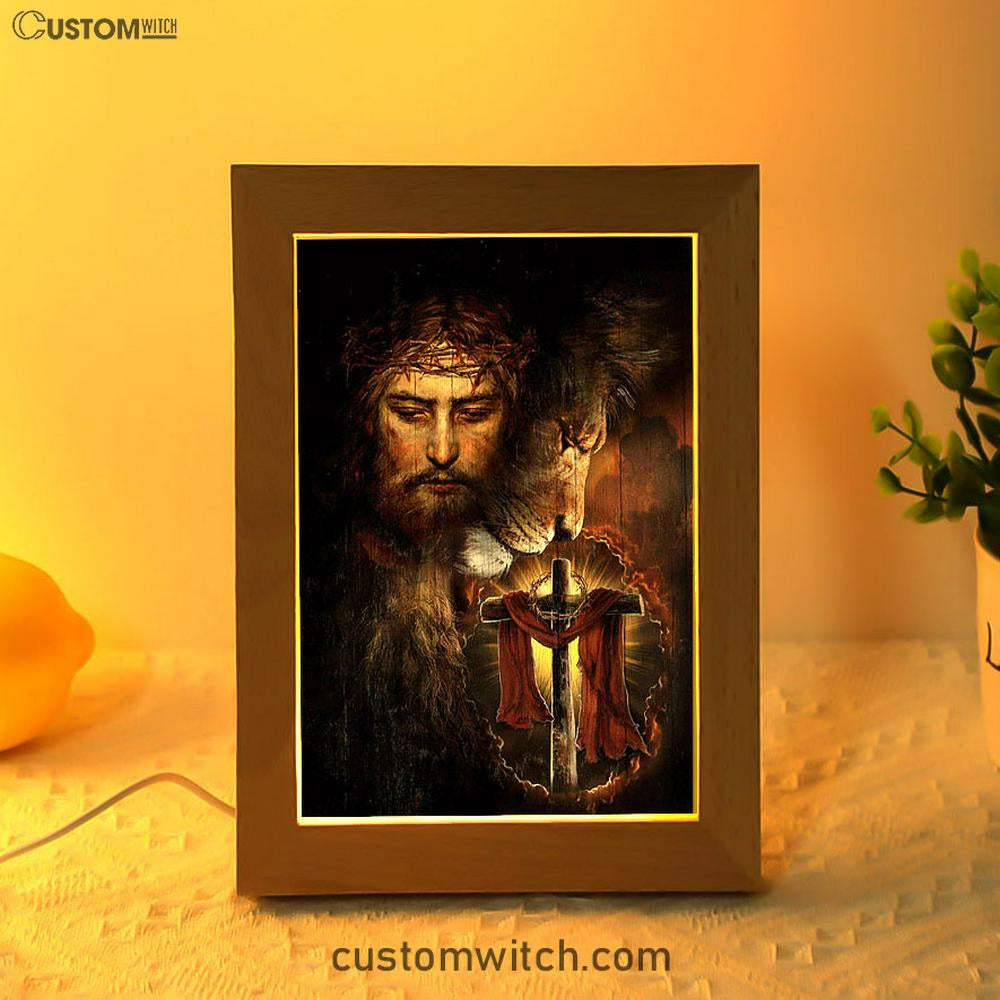 Jesus And Lion Of Judah Amazing Wooden Cross Art Frame Lamp - Jesus Portrait Frame Lamp Prints - Christian Art