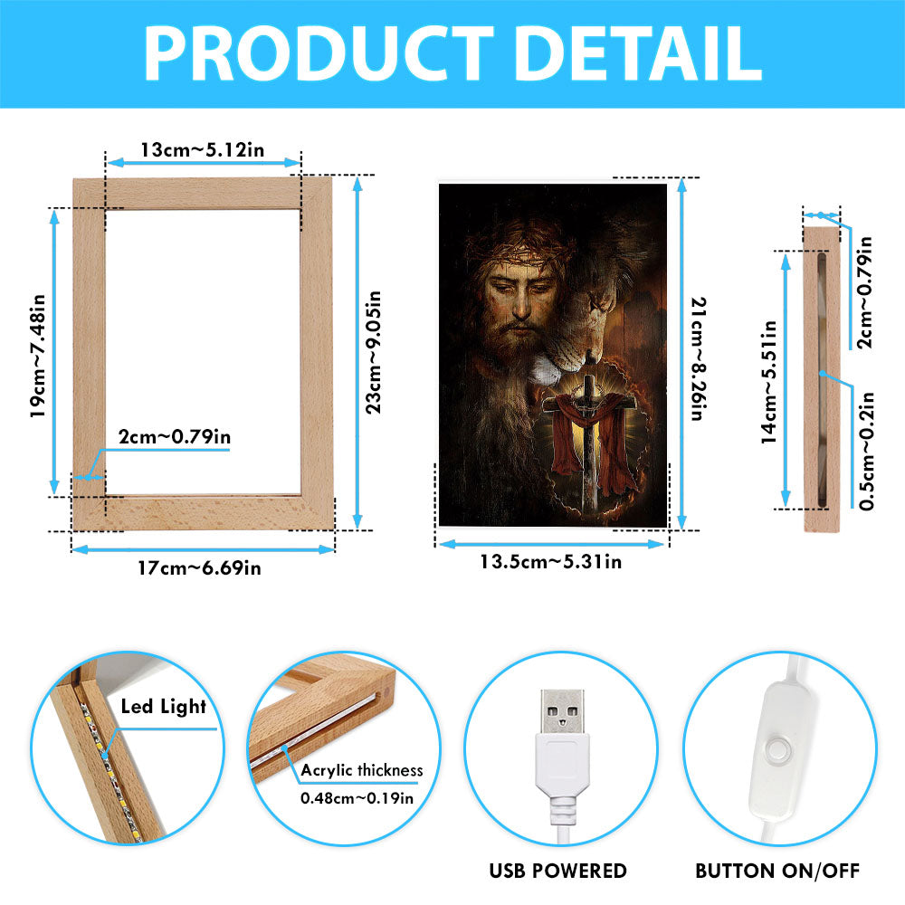 Jesus And Lion Of Judah Amazing Wooden Cross Art Frame Lamp - Jesus Portrait Frame Lamp Prints - Christian Art