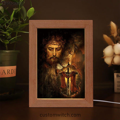 Jesus And Lion Of Judah Amazing Wooden Cross Art Frame Lamp - Jesus Portrait Frame Lamp Prints - Christian Art
