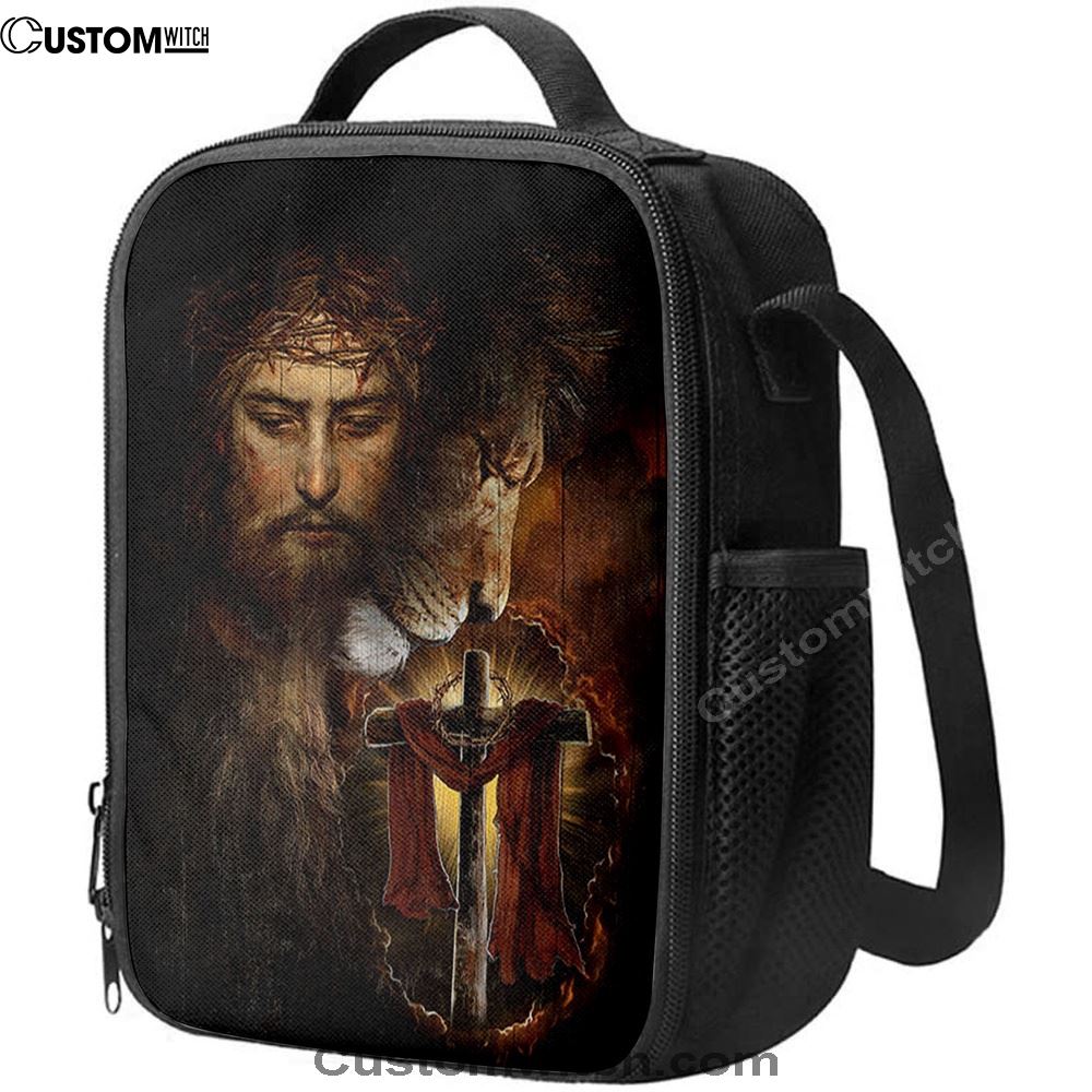 Jesus And Lion Of Judah Amazing Wooden Cross Lunch Bag, Christian Lunch Box For School, Picnic
