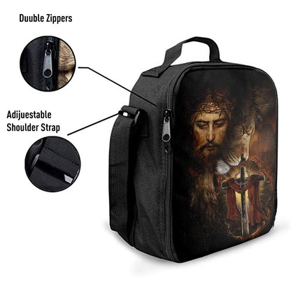 Jesus And Lion Of Judah Amazing Wooden Cross Lunch Bag, Christian Lunch Box For School, Picnic