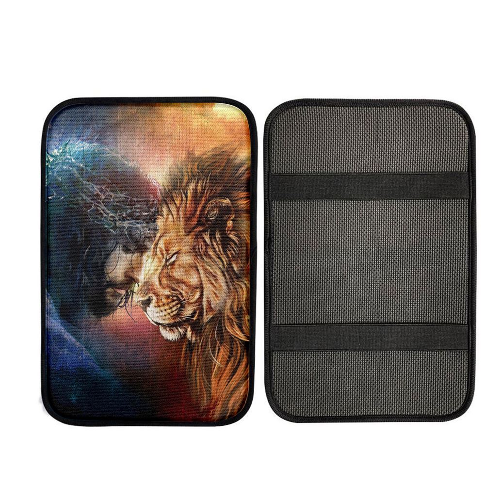 Jesus And Lion Of Judah Car Center Console Cover, Bible Car Armrest Pad, Christ Car Armrest Accessories