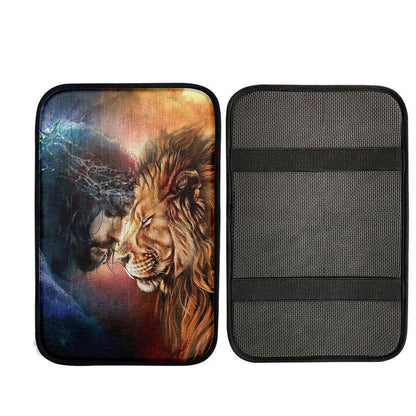 Jesus And Lion Of Judah Car Center Console Cover, Bible Car Armrest Pad, Christ Car Armrest Accessories