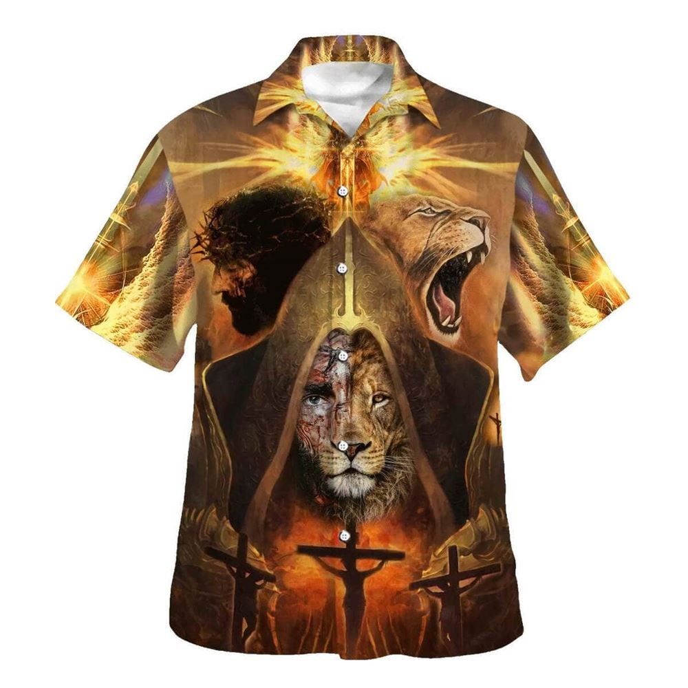 Jesus And Lion Of Judah Christian Hawaiian Shirt For Men, Christian Hawaiian Shirt, Gift For Christian