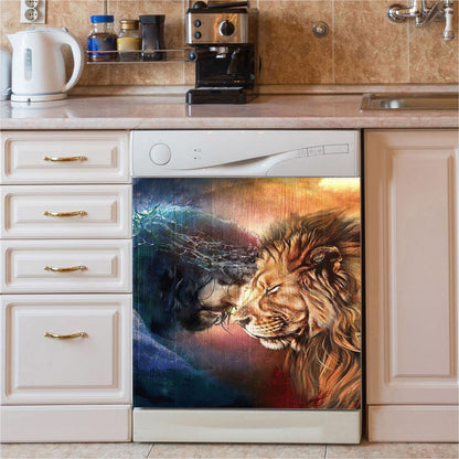 Jesus And Lion Of Judah Dishwasher Cover, Jesus Portrait Dishwasher Stickers, Christian Kitchen Decor