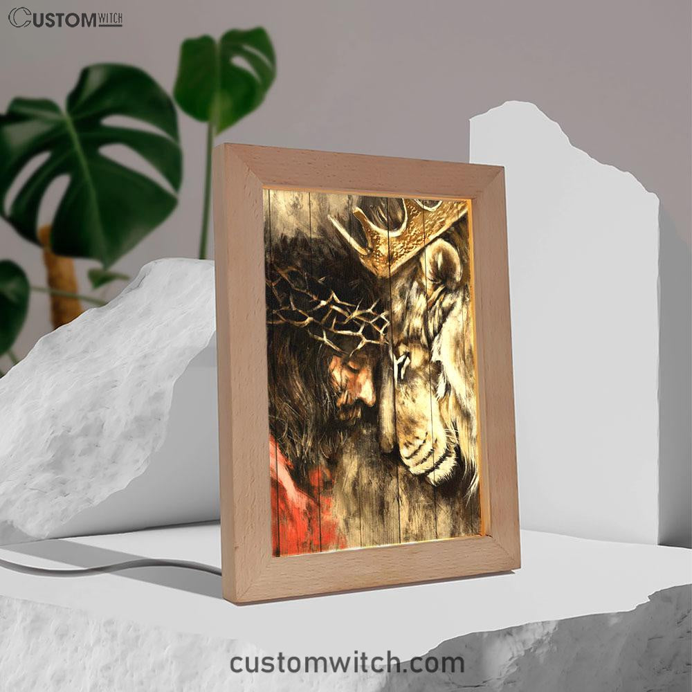 Jesus And Lion Of Judah Frame Lamp Prints - Jesus Christ Frame Lamp Art - Christian Decor