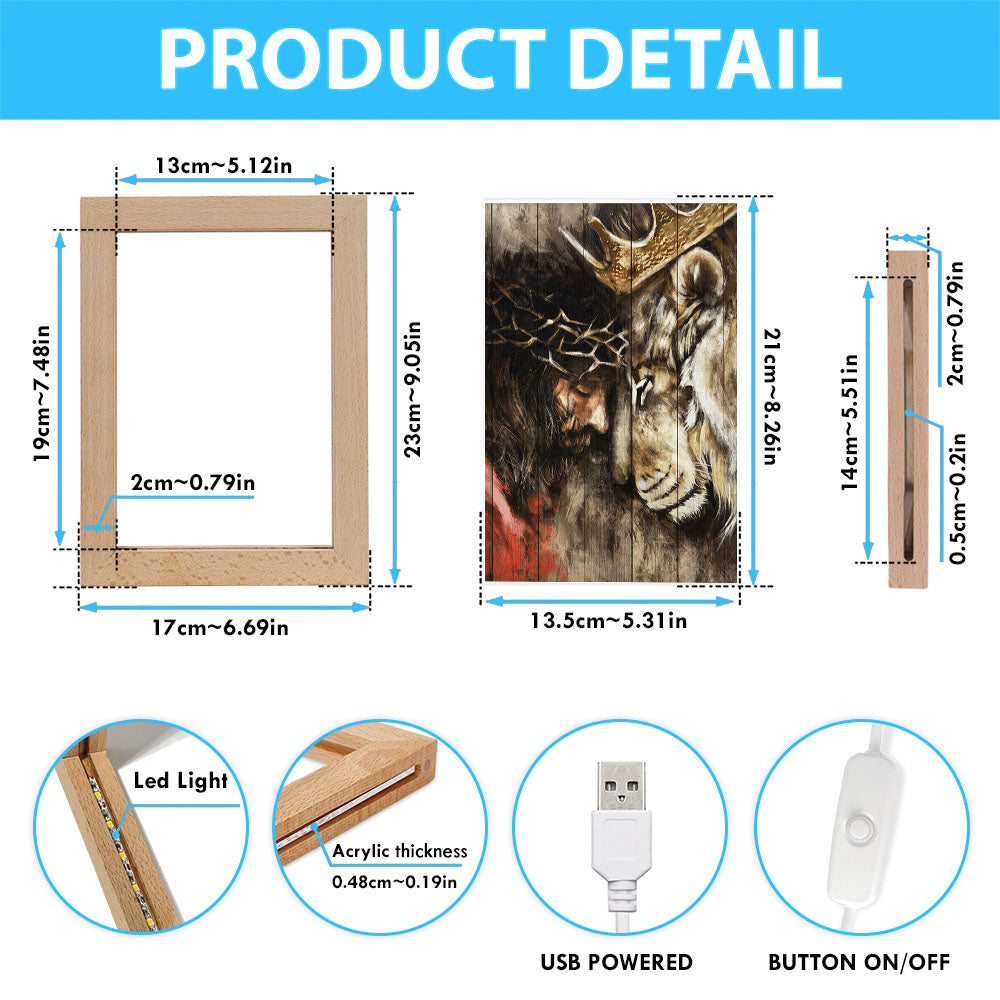 Jesus And Lion Of Judah Frame Lamp Prints - Jesus Christ Frame Lamp Art - Christian Decor