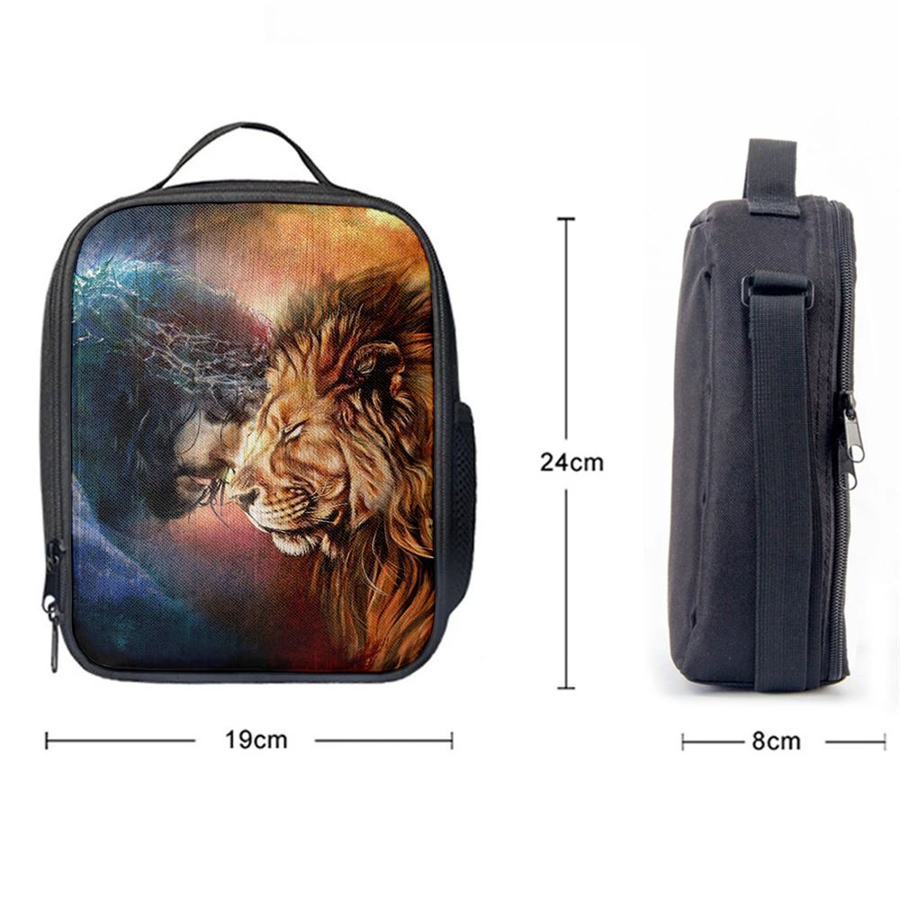 Jesus And Lion Of Judah Lunch Bag, Lion Lunch Bag, Christian Lunch Box For School, Picnic