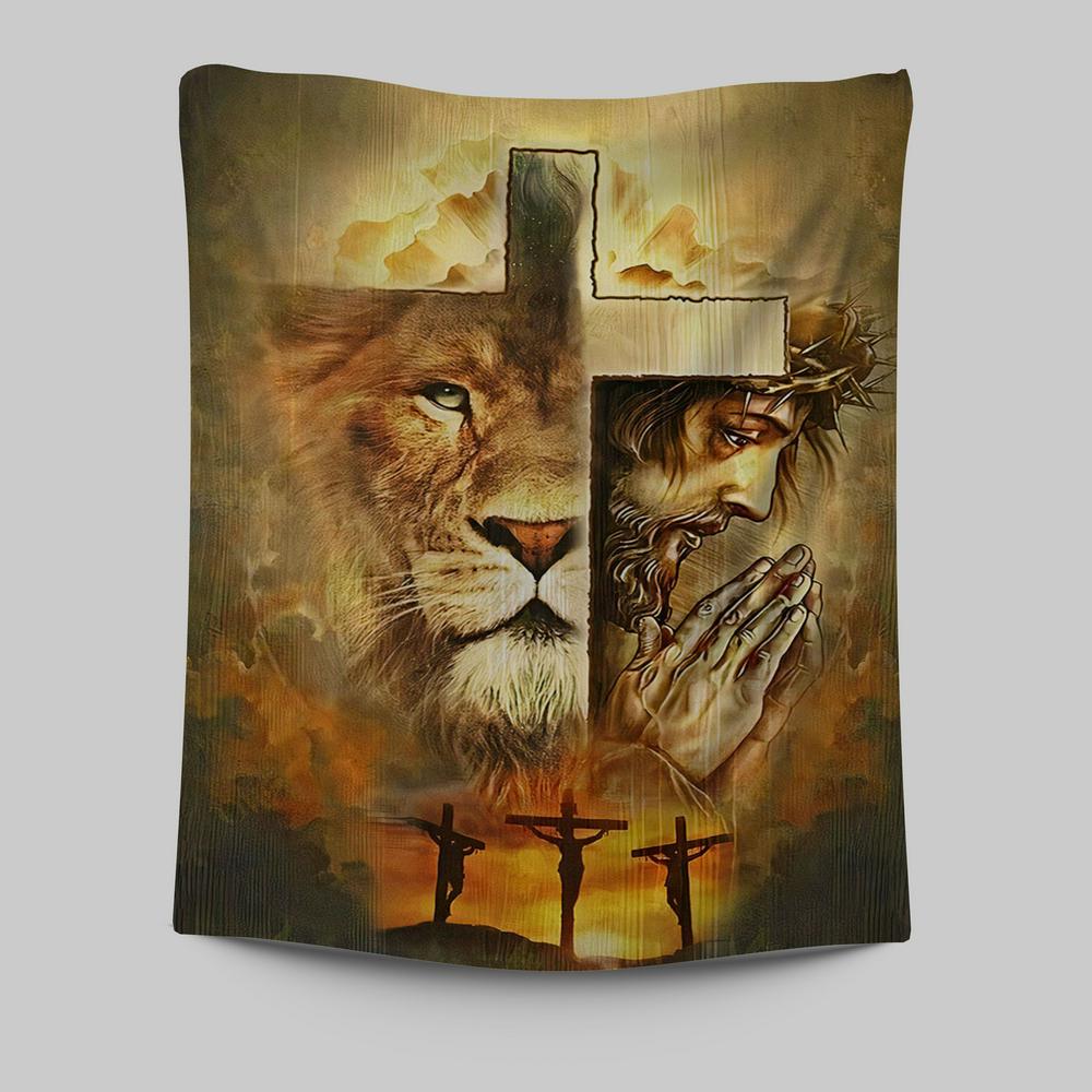 Jesus And Lion Tapestry Wall Art - Jesus Tapestry Pictures - Christian Tapestries Wall Art