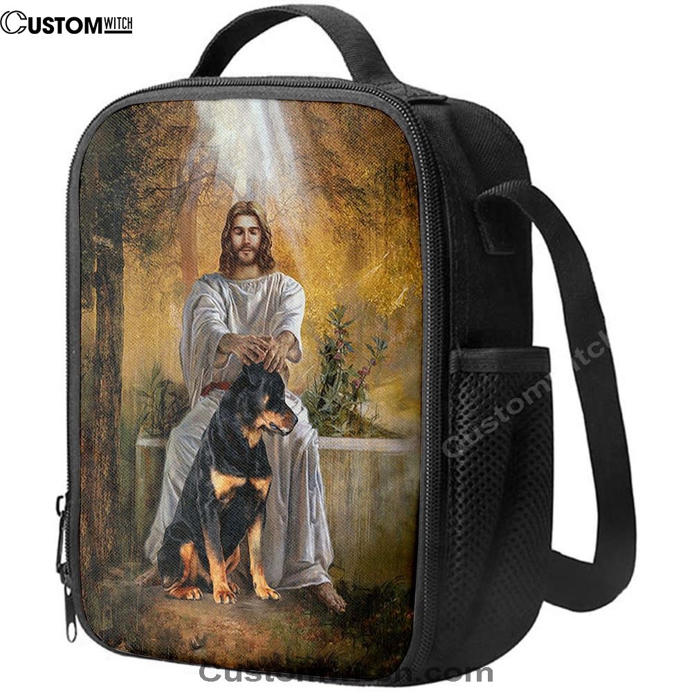 Jesus And Rottweiler Dog Lunch Bag, Christian Lunch Box For School, Picnic