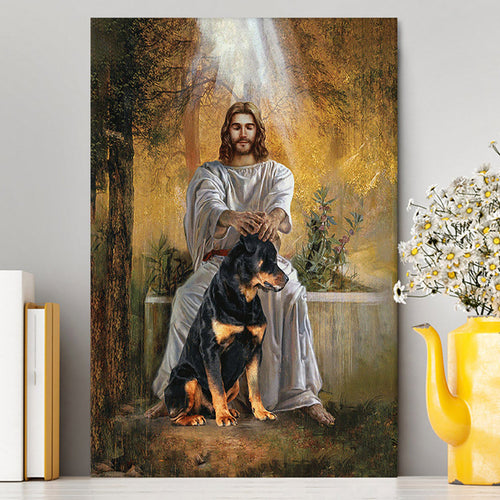 Jesus And Rottweiler Dog Wall Art Canvas - Jesus Portrait Canvas Prints - Christian Wall Art