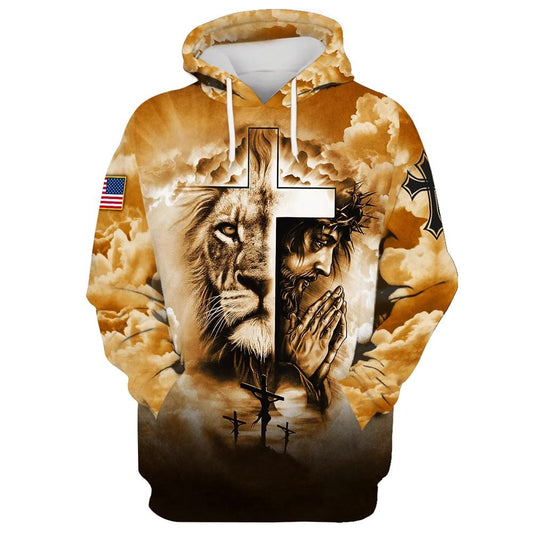 Jesus And The Cross Lion Of Judah Hoodie For Men & Women, God 3D Printed Hoodie, Christian Apparel Hoodies