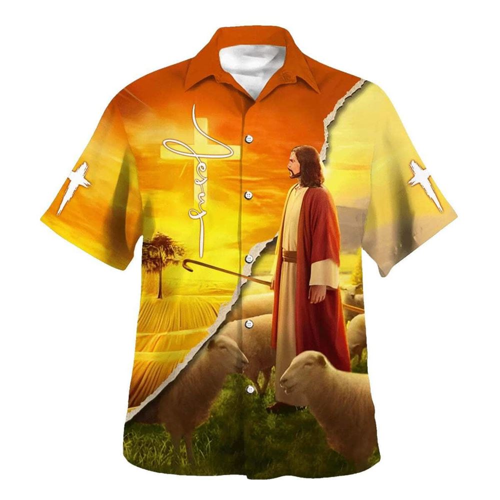Jesus And The Lamb Hawaiian Shirt For Men, Christian Hawaiian Shirt, Gift For Christian