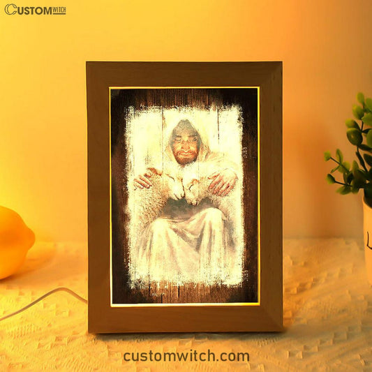 Jesus And The Lambs Art Frame Lamp - Jesus Portrait Frame Lamp Prints - Christian Art